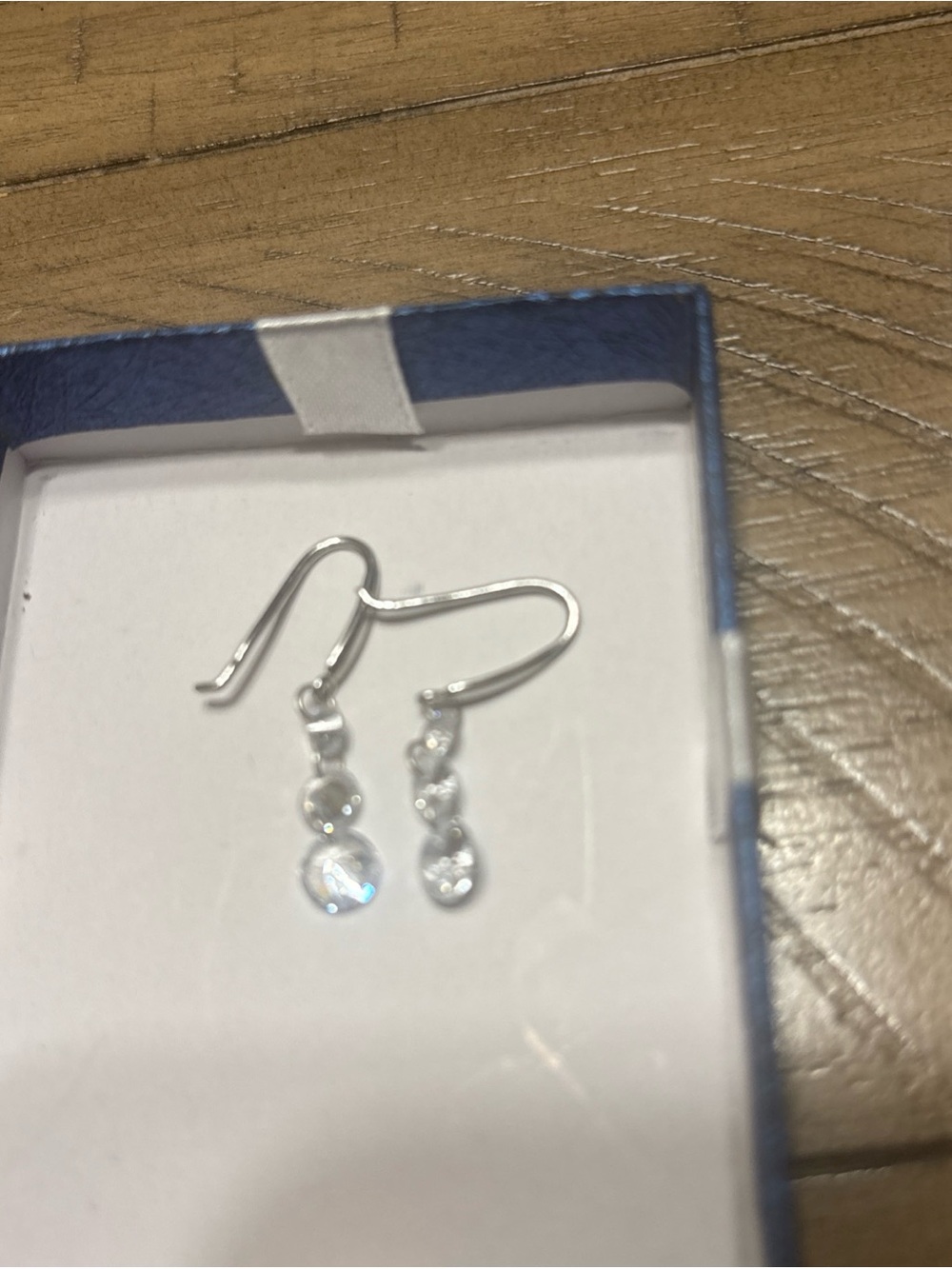 Silver Drop Earrings with Clear Crystals - White sparkly